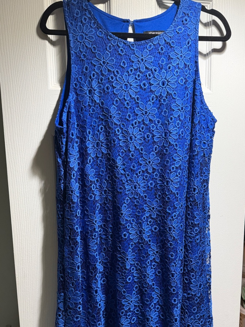 Sharagano Royal Blue Floral Lace Sleeveless Shift Dress